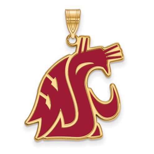 Washington State Cougars Sterling Silver Gold Plated Extra Large Enameled Pendant