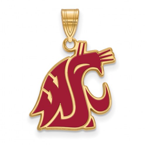 Washington State Cougars Sterling Silver Gold Plated Large Enameled Pendant