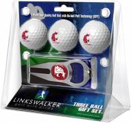 Washington State Cougars Golf Ball Gift Pack with Hat Trick Divot Tool