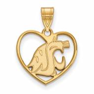 Washington State Cougars Sterling Silver Gold Plated Heart Pendant