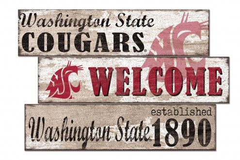 Washington State Cougars Welcome 3 Plank Sign