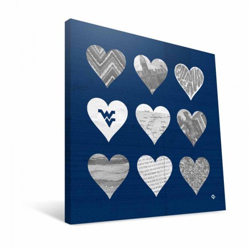 West Virginia Mountaineers 12&quot; x 12&quot; Hearts Canvas Print