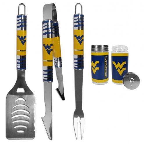 West Virginia Mountaineers 3 Piece Tailgater BBQ Set and Salt and Pepper Shaker Set
