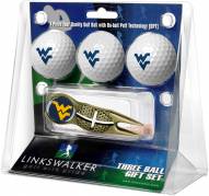 West Virginia Mountaineers Gold Crosshair Divot Tool & 3 Golf Ball Gift Pack