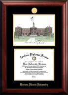 Western Illinois Leathernecks Gold Embossed Diploma Frame with Campus Images Lithograph