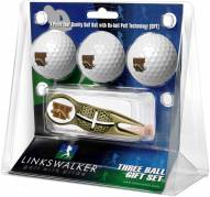 Western Michigan Broncos Gold Crosshair Divot Tool & 3 Golf Ball Gift Pack