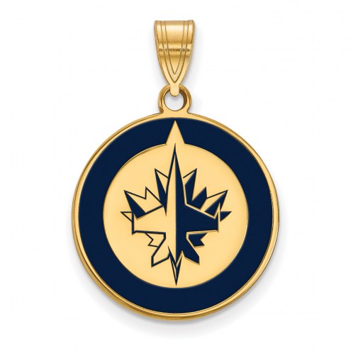 Winnipeg Jets Sterling Silver Gold Plated Large Enameled Pendant