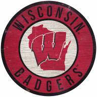 Wisconsin Badgers 12" Circle with State Sign