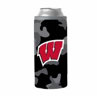 Wisconsin Badgers 12 oz. Black Camo Slim Can Coozie