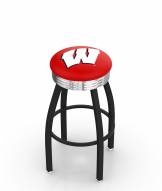 Wisconsin Badgers Black Swivel Barstool with Chrome Ribbed Ring