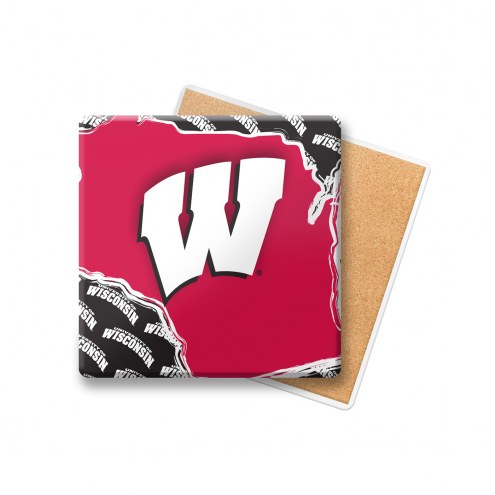 Wisconsin Badgers Burst Ceramic Coaster 4 Pack