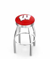 Wisconsin Badgers Chrome Swivel Barstool with Ribbed Accent Ring