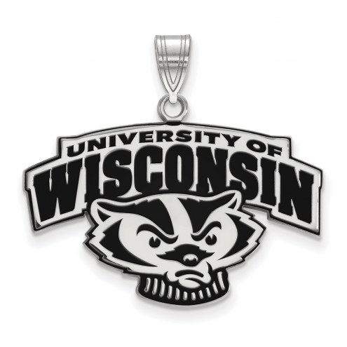 Wisconsin Badgers Sterling Silver Large Enameled Pendant