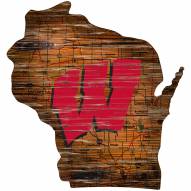 Wisconsin Badgers Distressed State with Logo Sign