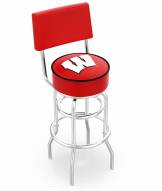 Wisconsin Badgers Chrome Double Ring Swivel Barstool with Back