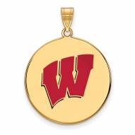 Wisconsin Badgers Sterling Silver Gold Plated Extra Large Enameled Disc Pendant