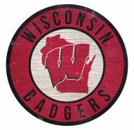 Wisconsin Badgers Round State Wood Sign