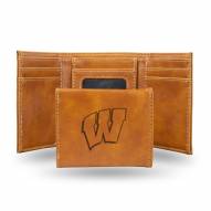 Wisconsin Badgers Laser Engraved Brown Trifold Wallet
