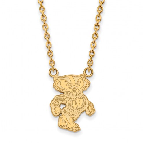 Wisconsin Badgers Sterling Silver Gold Plated Large Pendant Necklace
