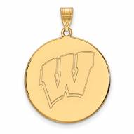 Wisconsin Badgers Sterling Silver Gold Plated Extra Large Disc Pendant