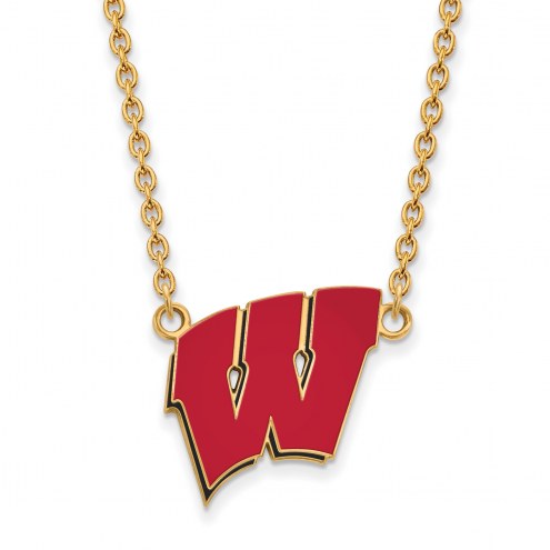 Wisconsin Badgers Sterling Silver Gold Plated Large Enameled Pendant Necklace