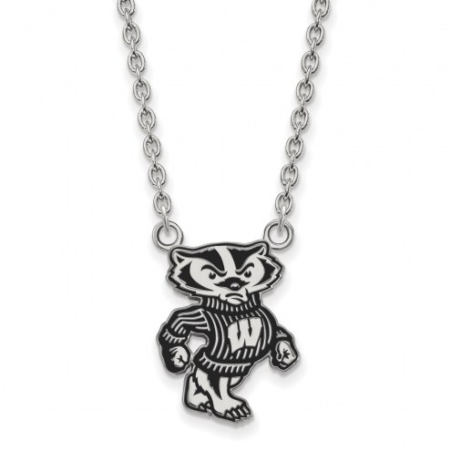 Wisconsin Badgers Sterling Silver Large Enameled Pendant Necklace
