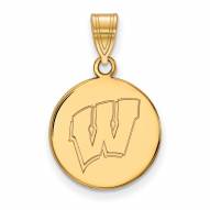 Wisconsin Badgers Sterling Silver Gold Plated Medium Disc Pendant