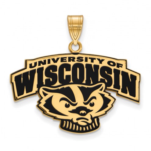 Wisconsin Badgers Sterling Silver Gold Plated Large Enameled Pendant