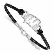 Wisconsin Badgers Sterling Silver Black Leather Bracelet