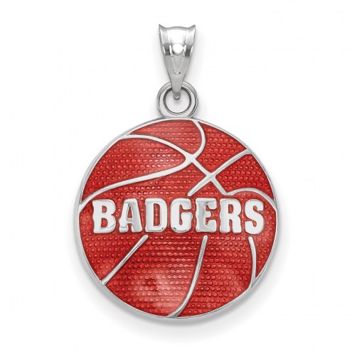 Wisconsin Badgers Sterling Silver Enameled Basketball Pendant