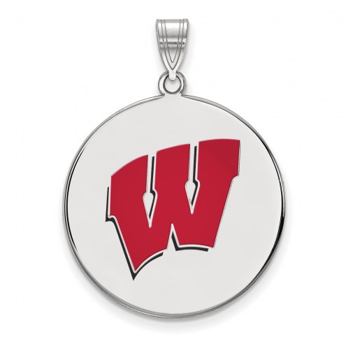 Wisconsin Badgers Sterling Silver Extra Large Enameled Disc Pendant