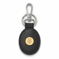 Wisconsin Badgers Sterling Silver Gold Plated Black Leather Key Chain