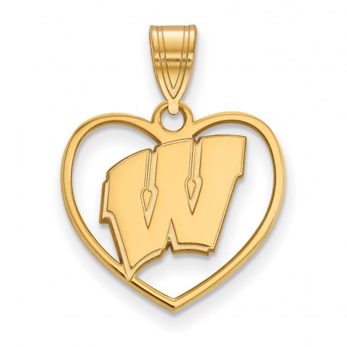 Wisconsin Badgers Sterling Silver Gold Plated Heart Pendant