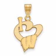 Wisconsin Badgers Sterling Silver Gold Plated Large I Love Logo Pendant