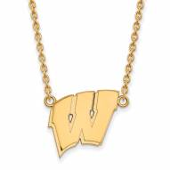 Wisconsin Badgers Sterling Silver Gold Plated Large Pendant Necklace