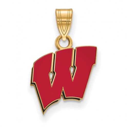Wisconsin Badgers Sterling Silver Gold Plated Small Enameled Pendant