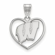 Wisconsin Badgers Sterling Silver Heart Pendant
