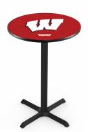Wisconsin Badgers "W" Black Bar Table with Cross Base