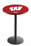 Wisconsin Badgers "W" Black Bar Table with Round Base
