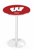 Wisconsin Badgers "W" Chrome Pub Table with Round Base