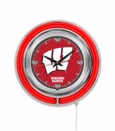 Wisconsin Badgers W Logo Neon Clock