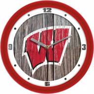 Wisconsin Badgers Weathered Wood Wall Clock