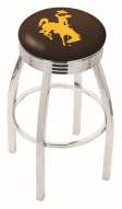 Wyoming Cowboys Chrome Swivel Barstool with Ribbed Accent Ring